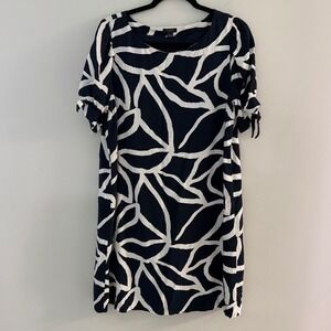 Ann Taylor Factory Black White Abstract Striped Print Shift Dress Women Large